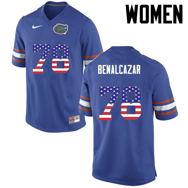 Florida Gators Women #78 Ricardo Benalcazar College Football USA Flag Fashion Blue